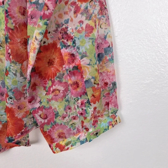 Zara Basic Women’s L Semi-sheer Foral Roll-up Tab Long Sleeve Lightweight Top - Picture 6 of 6